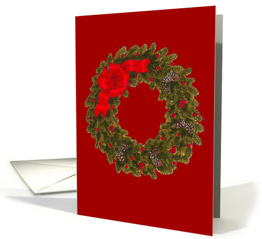 Hand drawn wreath with spruce twigs and bow christmas card (1162360)
