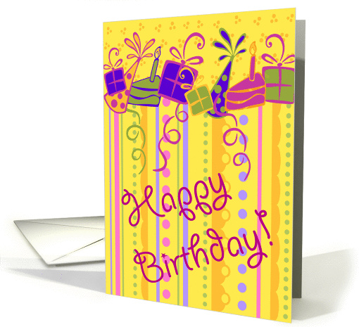 Swirls, presents and whimsical birthday card (1197824)