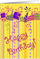 Swirls, presents and whimsical birthday card