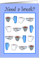 Whimsical tea and coffee cups in a pattern, friendship card