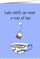 Whimsical and cute tea cup with tea bag, friendship card