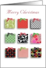 Red and Green Merry Christmas Presents with ribbons and bows card