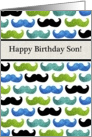 Blue and Green Mustache pattern - Happy Birthday Son card