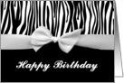 Zebra print Happy Birthday card for her with printed ribbon graphic card