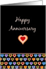 Happy Anniversary - Groovy colorful love hearts on black card