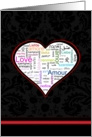 Rainbow heart - love typography in many different languages card