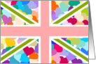 Girly Rainbow Love hearts pattern British flag - Union Jack card