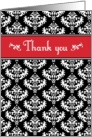 Black and white damask with red accent classy Thank you card