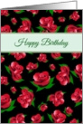 Romantic Red Roses on stylish black Happy Birthday card