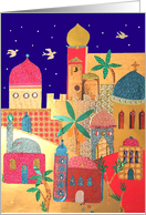 Colorful Jerusalem city of Gold Rosh Hashanah Card