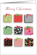 Red and Green Merry Christmas Presents with ribbons and bows card