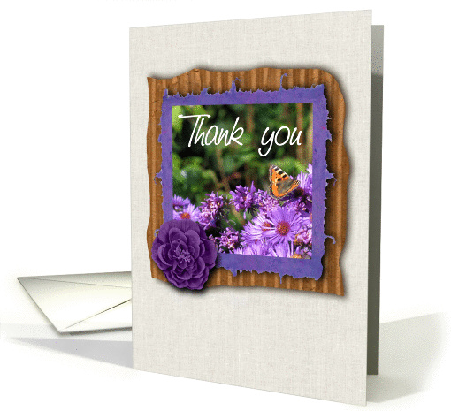 Beautiful butterfly & purple daisies photo - Thank you card (1064607)