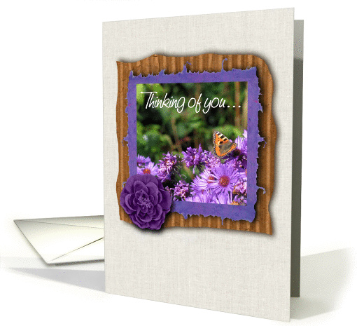 Butterfly & purple flowers - Thinking of you card (1064609)