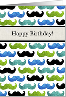 Blue Mustache pattern - Happy Birthday For Him card