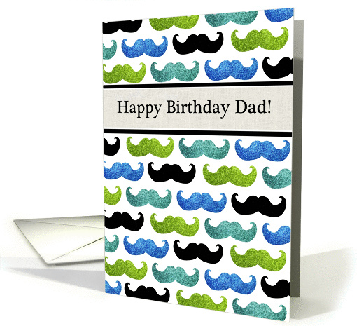 Blue Green Mustache pattern - Happy Birthday Dad card (1065609)