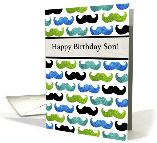 Blue and Green Mustache pattern - Happy Birthday Son card (1065611)