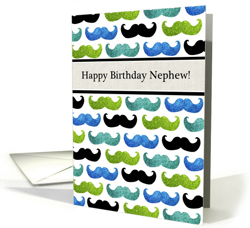 Blue Green Mustache pattern - Happy Birthday Nephew card (1065617)