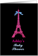 Hot Pink Paris Eiffel tower custom name Baby Shower Party Invitation card
