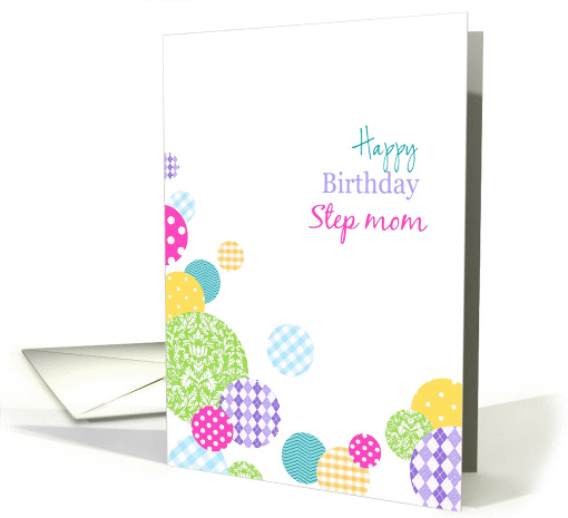 Happy Birthday Step mom - Colorful pretty pattern dots on white card