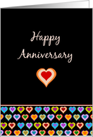 Happy Anniversary - Groovy colorful love hearts on black card