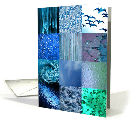 Blue, turquoise and teal photography collage mosaic card (1092942)