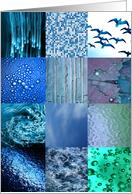 Blue, turquoise and teal photography collage mosaic card