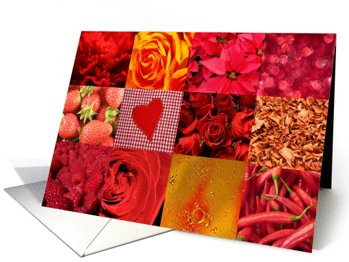 Red photography squares collage - any occasion blank note card