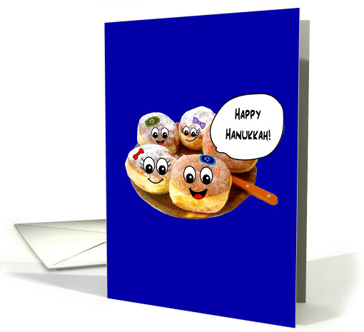 Happy Hanukkah cute happy donuts Jewish holiday card (1093038)