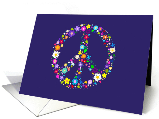 Peace sign made of colorful flowers - Hippy flower power card