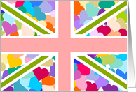 Girly Rainbow Love hearts pattern British flag - Union Jack card