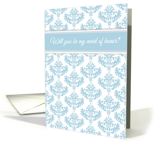 Elegant blue and white damask - Will you be my maid of honor? card