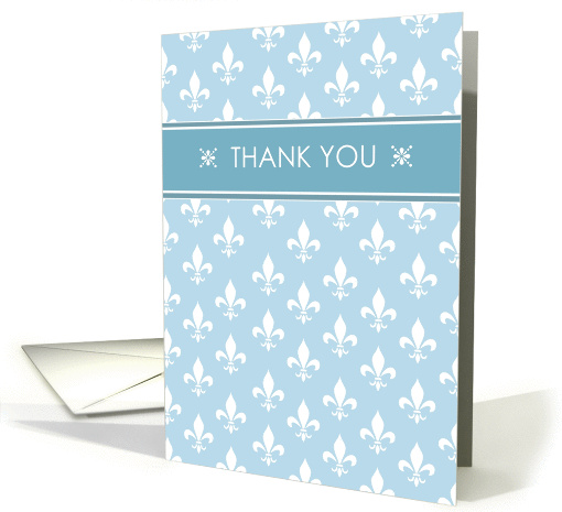 Pastel Blue white Fleur de lis elegant Wedding Thank You card