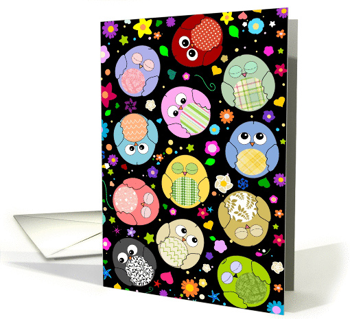 Cute and Colorful cartoon owls pattern any occasion blank note card