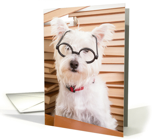 Happy Birthday Bookworm Westie in Glasses card (1070433)