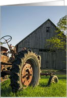 Farm scene with vintage tractor and barn blank note card