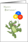 Birthday Balloon Carrying Cartoon Alligator card