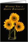Sunflowers in Vase on Black Birthday Wishes card