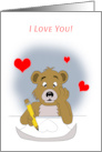 I Love You Cartoon Bear Drawing a Heart card