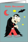 Halloween Cartoon Vampire Bat Moon and Stars card