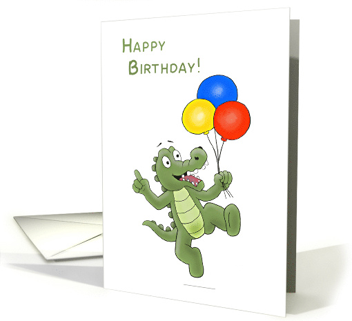 Birthday Balloon Carrying Cartoon Alligator card (1631304)