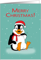 Christmas Cartoon Penguin Christmas Wave card