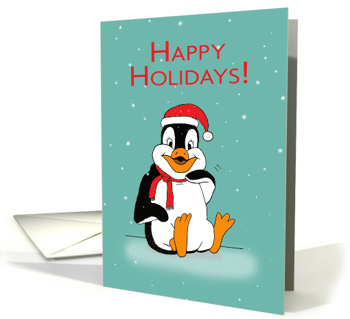 Happy Holidays Cartoon Penguin Wave card (1642604)