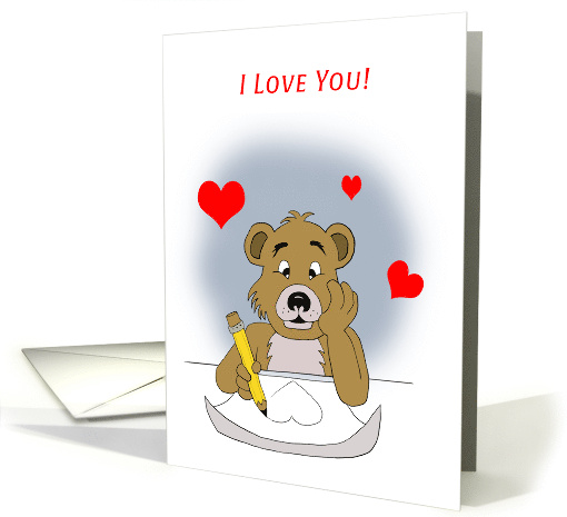 I Love You Cartoon Bear Drawing a Heart card (1643914)