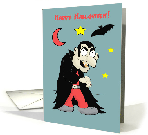 Halloween Cartoon Vampire Bat Moon and Stars card (1644326)