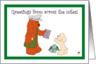A poodle and a tortoise receiving a letter from a canine postman card