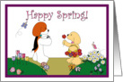 A poodle and a beagle celebrate the beginning of spring card