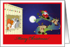 Five dogs wave at Santa Claus passing in his sleigh card