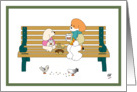 Friendship, A poodle and a beagle share coffee and pastries in a park card