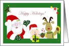 Santa Claus a Dog and a Reindeer Wishing Happy Holidays to You card