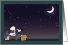Hello A Dog Stargazing Under a Crescent Moon card